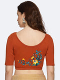 Women Back Printed Stretchable  Half Sleeve Blouse U0164 Rust