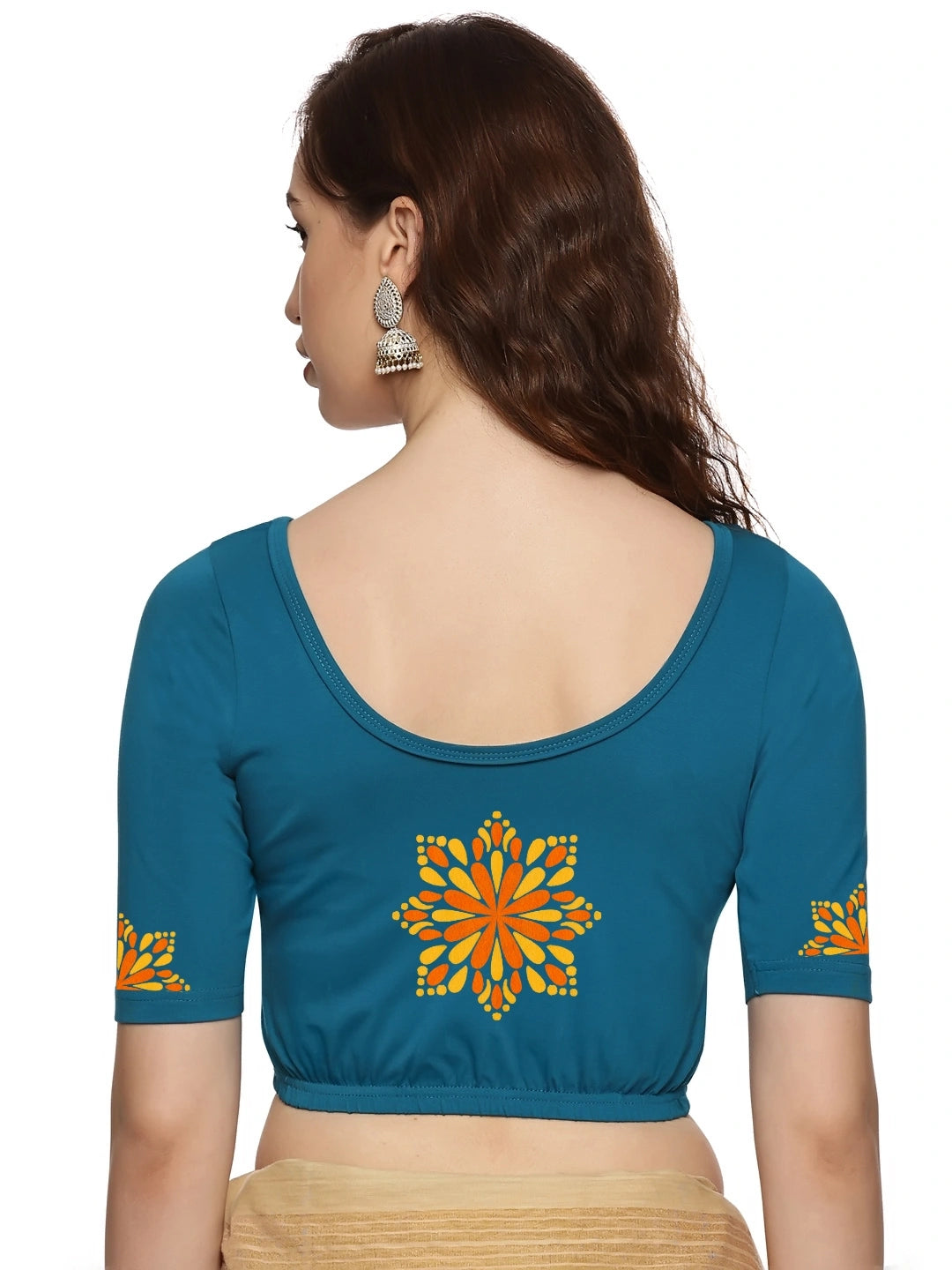 Women Back Printed Stretchable Blouse U0175