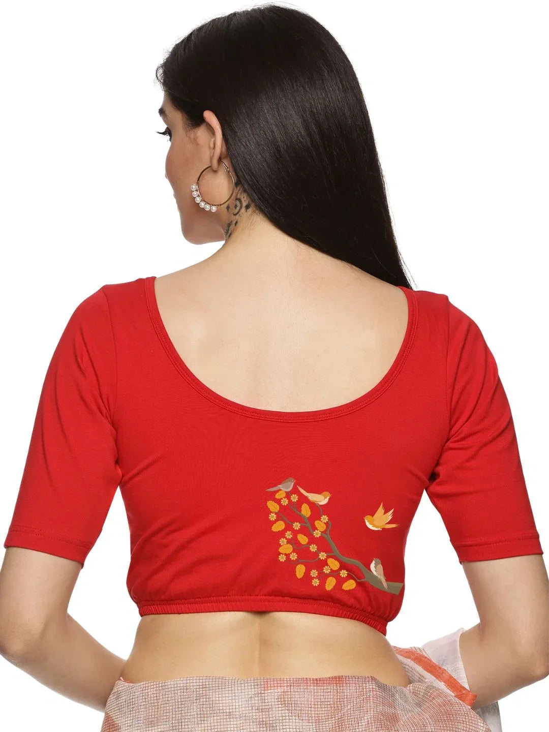 Women Back Printed Stretchable Blouse U0199 - notyetbyus