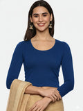 Women Three Fourth Sleeve Plain Stretchable Blouse U0101 Royal Blue
