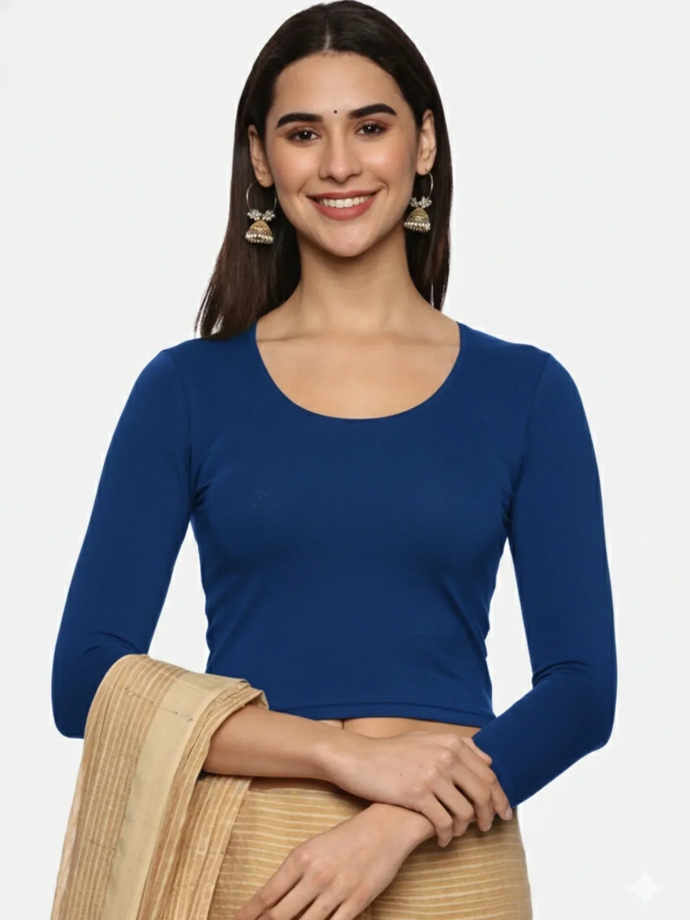 Women Three Fourth Sleeve Plain Stretchable Blouse U0101 - notyetbyus