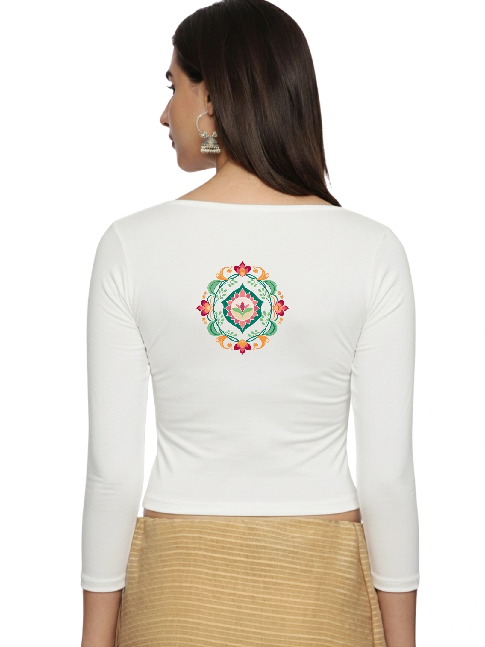 Women Three Fourth Sleeve Back Print Stretchable Blouse U0104