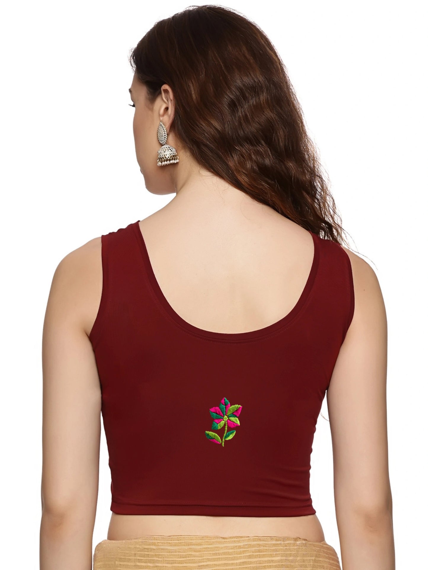 DIY Embroidery Kit with Women Stretchable Sleeveless Blouse E03 – Maroon