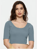 Women Plain Stretchable Half Sleeve Blouse U01A Elephant Grey