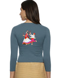 Women Three Fourth Sleeve Back Print Stretchable Blouse U0112 Elephant Grey