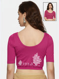 Women Back Printed Stretchable  Half Sleeve Blouse U0165 Rani Pink