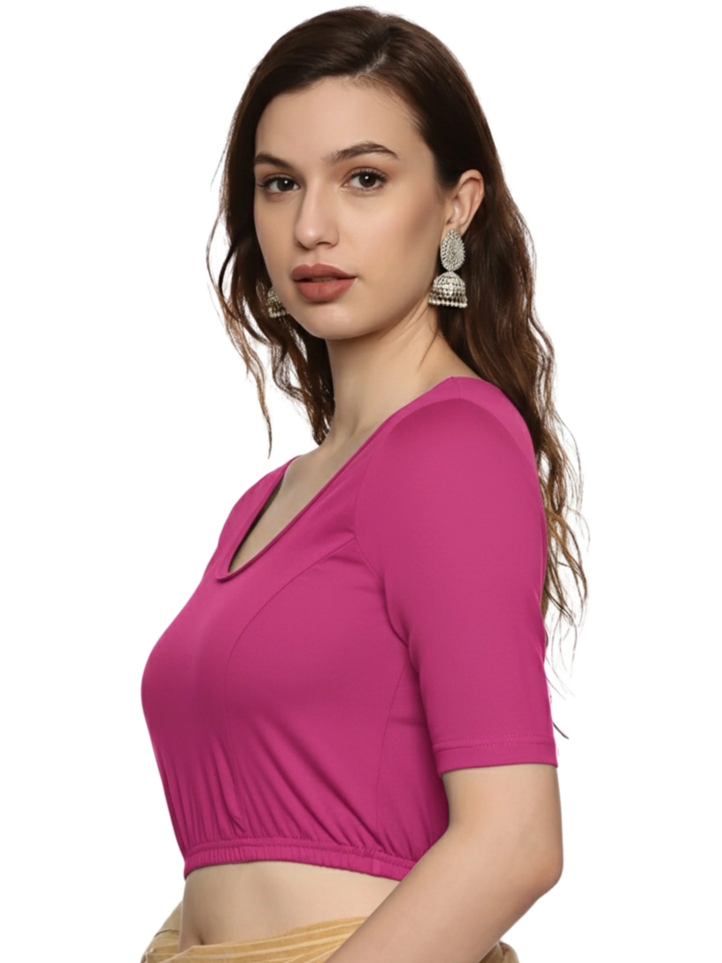 DIY Embroidery Kit with Women Stretchable Half Sleeve Blouse E02 – Rani Pink