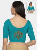 Women Back Printed Stretchable  Half Sleeve Blouse U0194 Rama Green