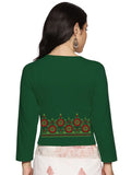 Women Three Fourth Sleeve Back Print Stretchable Blouse U0123 Bottle Green