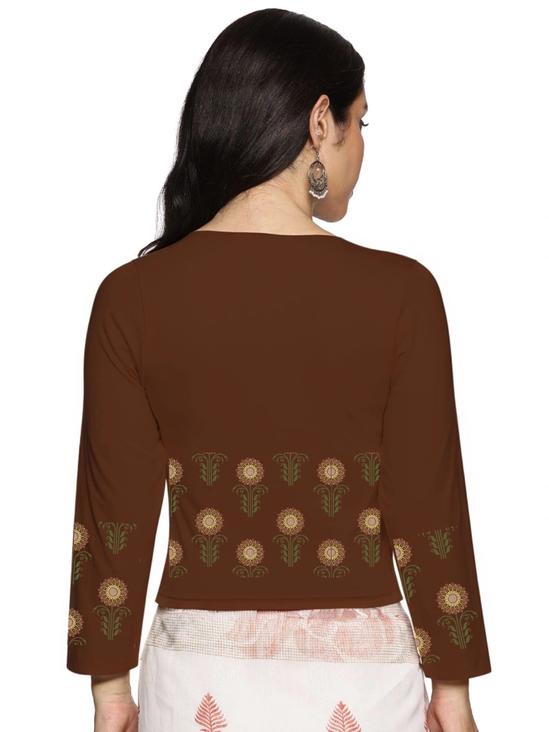 Women Three Fourth Sleeve Back Print Stretchable Blouse U0124 - notyetbyus