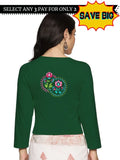 Women Three Fourth Sleeve Back Print Stretchable Blouse U0125 Bottle Green