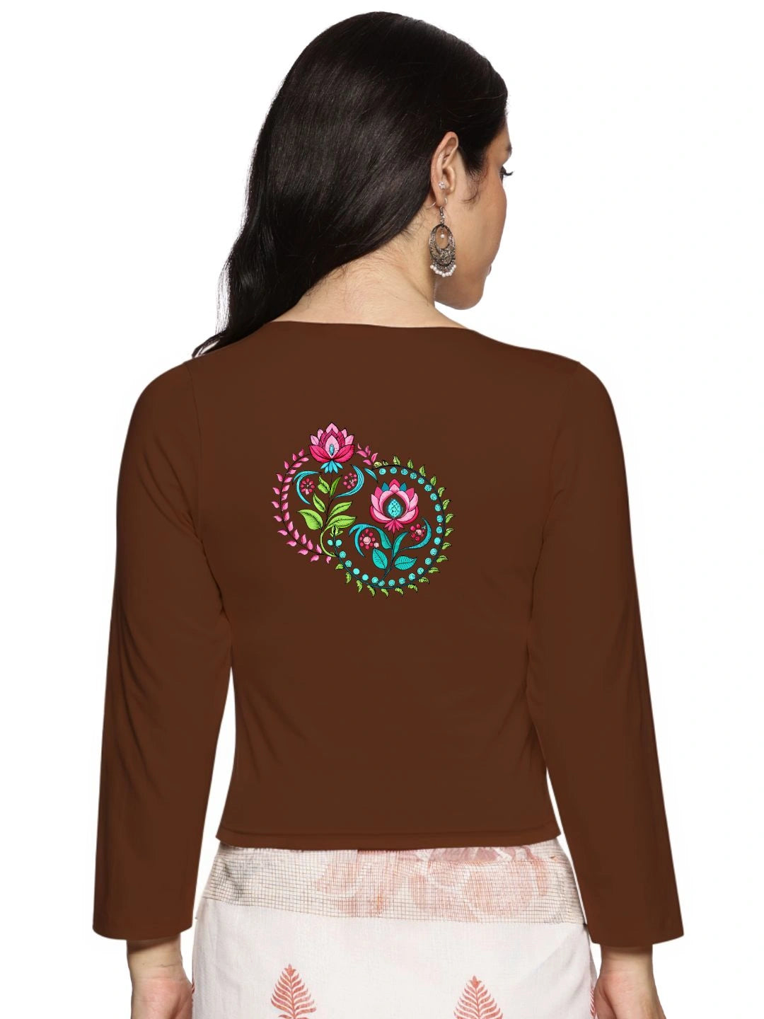 Women Three Fourth Sleeve Back Print Stretchable Blouse U0125 - notyetbyus