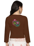 Women Three Fourth Sleeve Back Print Stretchable Blouse U0125 Honey Brown