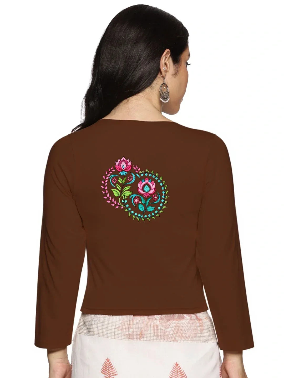 Women Three Fourth Sleeve Back Print Stretchable Blouse U0125 - notyetbyus