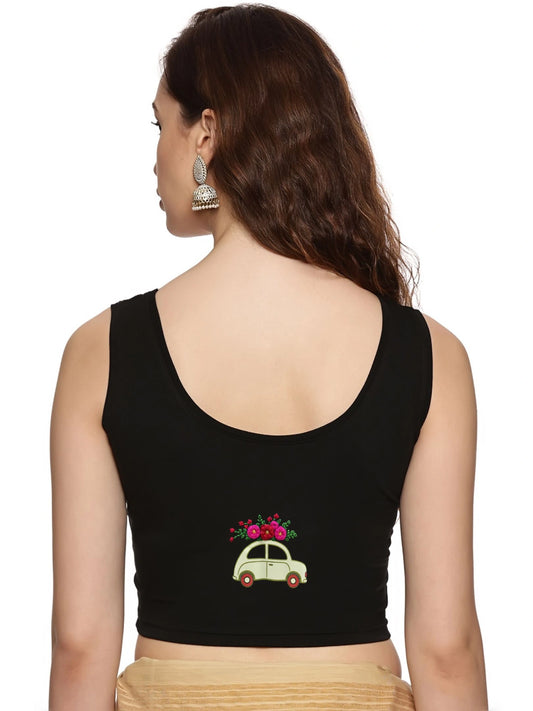DIY Embroidery Kit with Women Stretchable Sleeveless Blouse E013 – Black