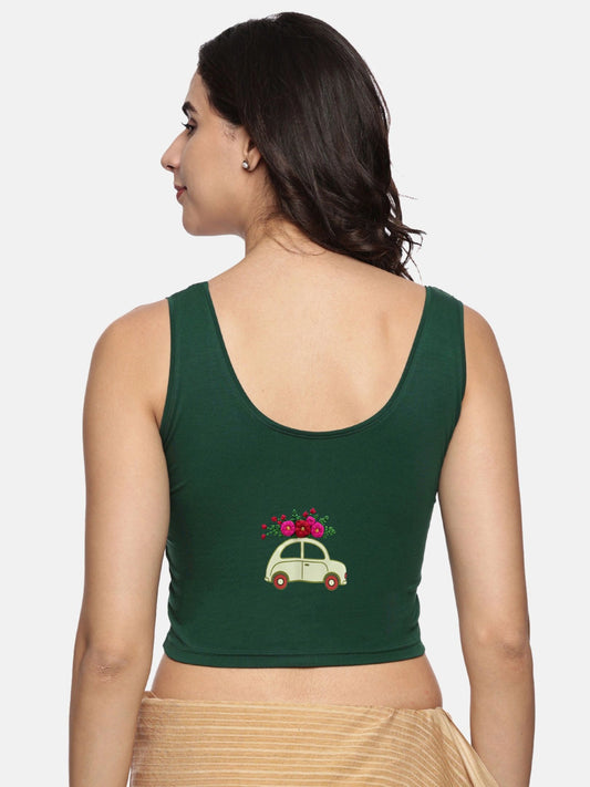 DIY Embroidery Kit with Women Stretchable Sleeveless Blouse E013 – Bottle Green