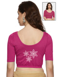 Women Back Printed Stretchable Half Sleeve Blouse U0198 Rani Pink
