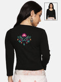 Women Three Fourth Sleeve Back Print Stretchable Blouse U0127 Black