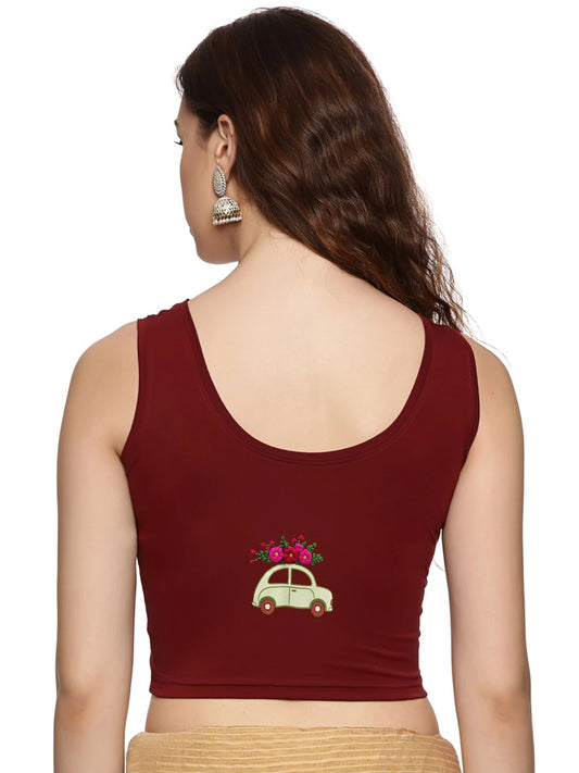 DIY Embroidery Kit with Women Stretchable Sleeveless Blouse E013 – Maroon