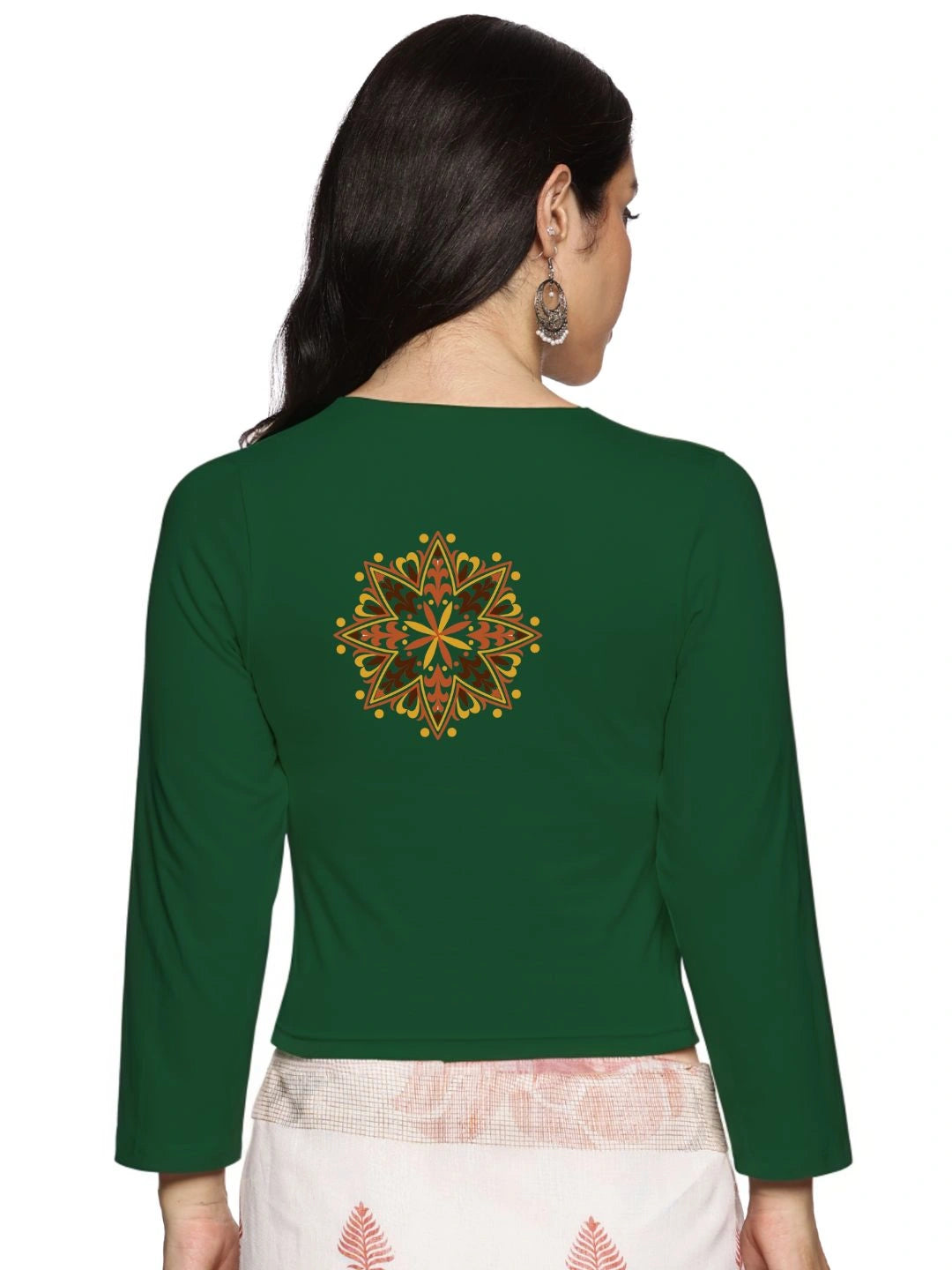 Women Three Fourth Sleeve Back Print Stretchable Blouse U0128 - notyetbyus