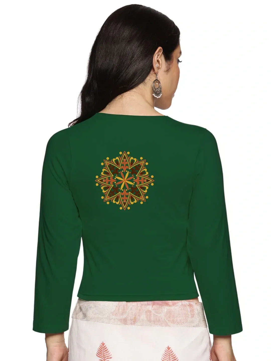 Women Three Fourth Sleeve Back Print Stretchable Blouse U0128 - notyetbyus