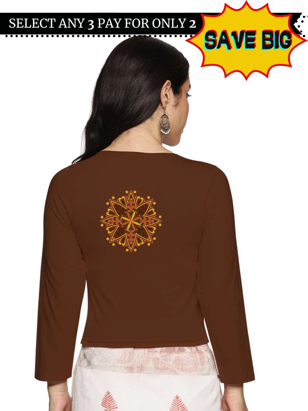 Women Three Fourth Sleeve Back Print Stretchable Blouse U0128 - notyetbyus