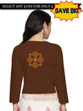 Women Three Fourth Sleeve Back Print Stretchable Blouse U0128  Honey Brown