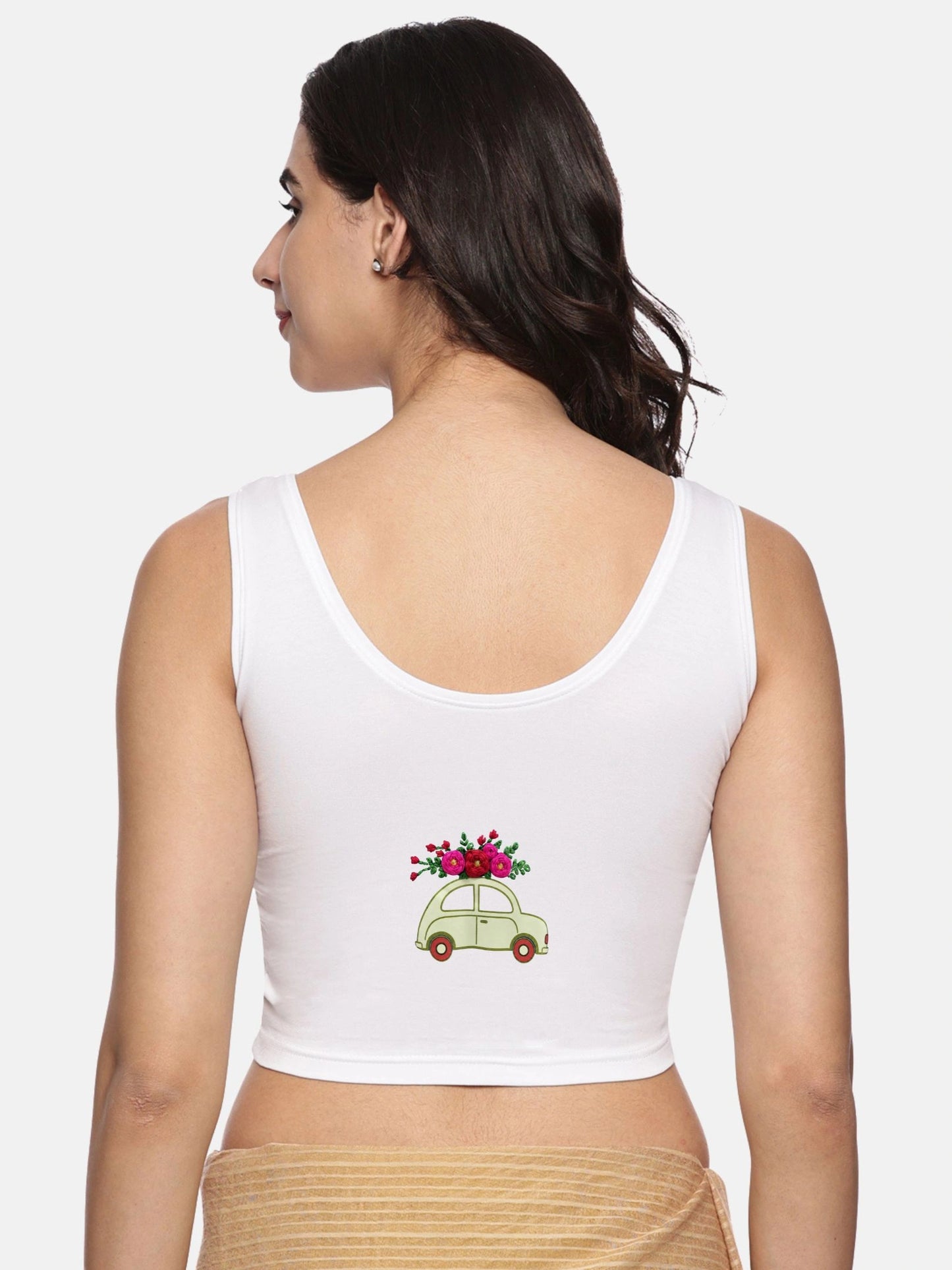 DIY Embroidery Kit with Women Stretchable Sleeveless Blouse E013 – White