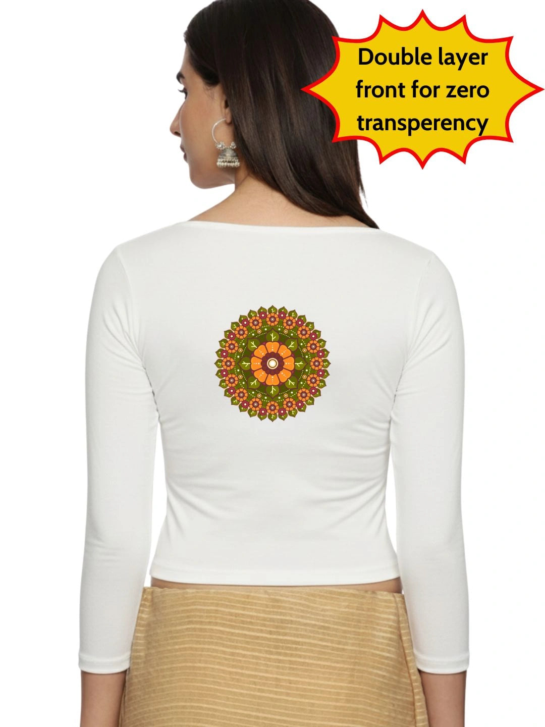 Women Three Fourth Sleeve Back Print Stretchable Blouse U0129