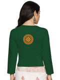 Women Three Fourth Sleeve Back Print Stretchable Blouse U0129 Bottle Green