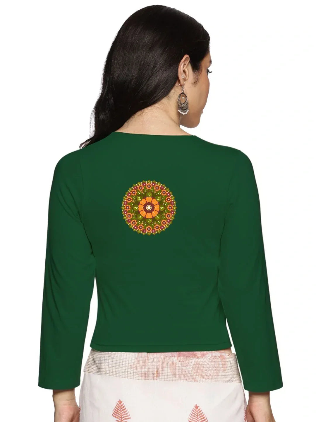 Women Three Fourth Sleeve Back Print Stretchable Blouse U0129 - notyetbyus