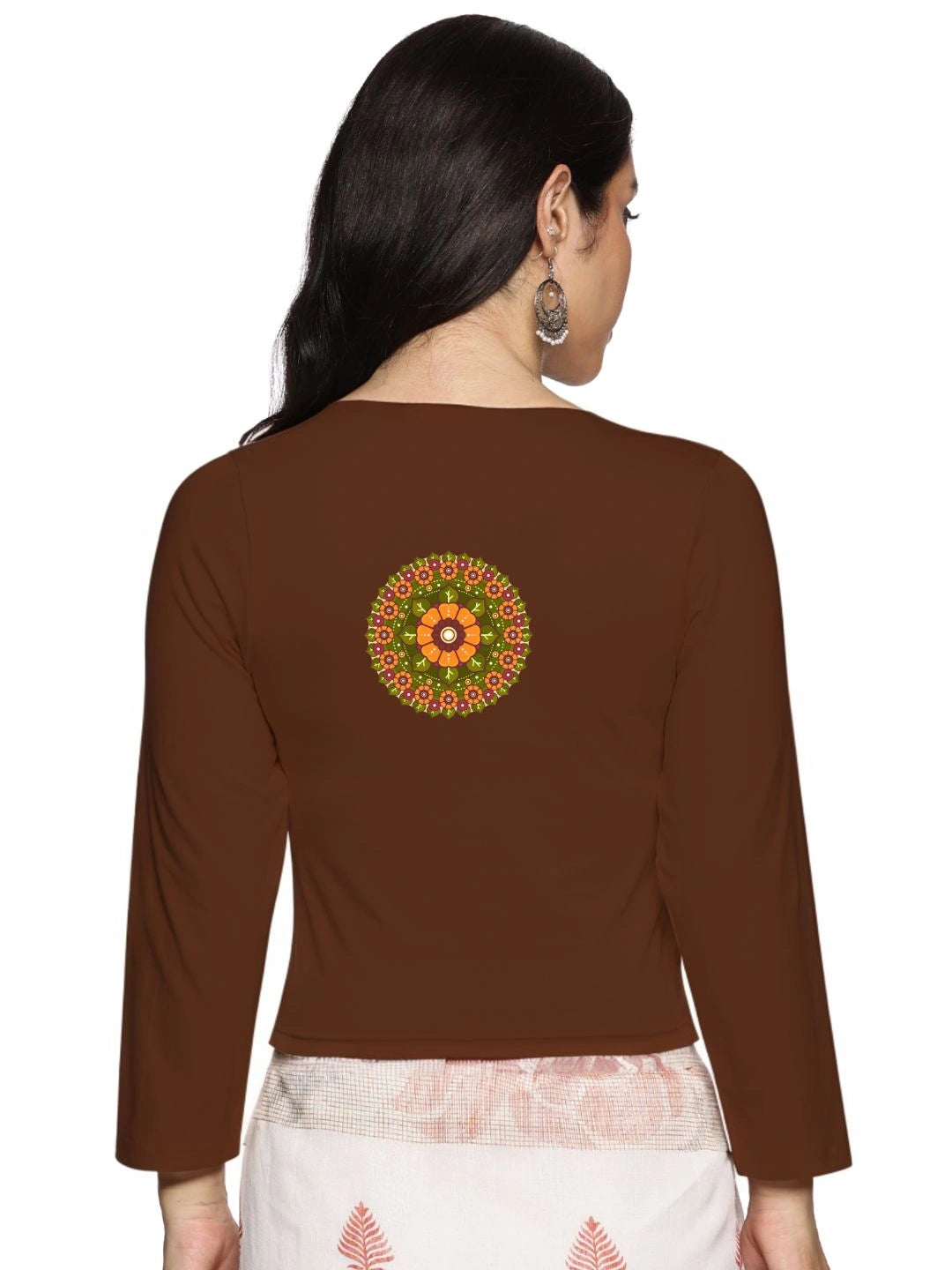 Women Three Fourth Sleeve Back Print Stretchable Blouse U0129 - notyetbyus
