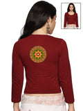 Women Three Fourth Sleeve Back Print Stretchable Blouse U0129 Maroon