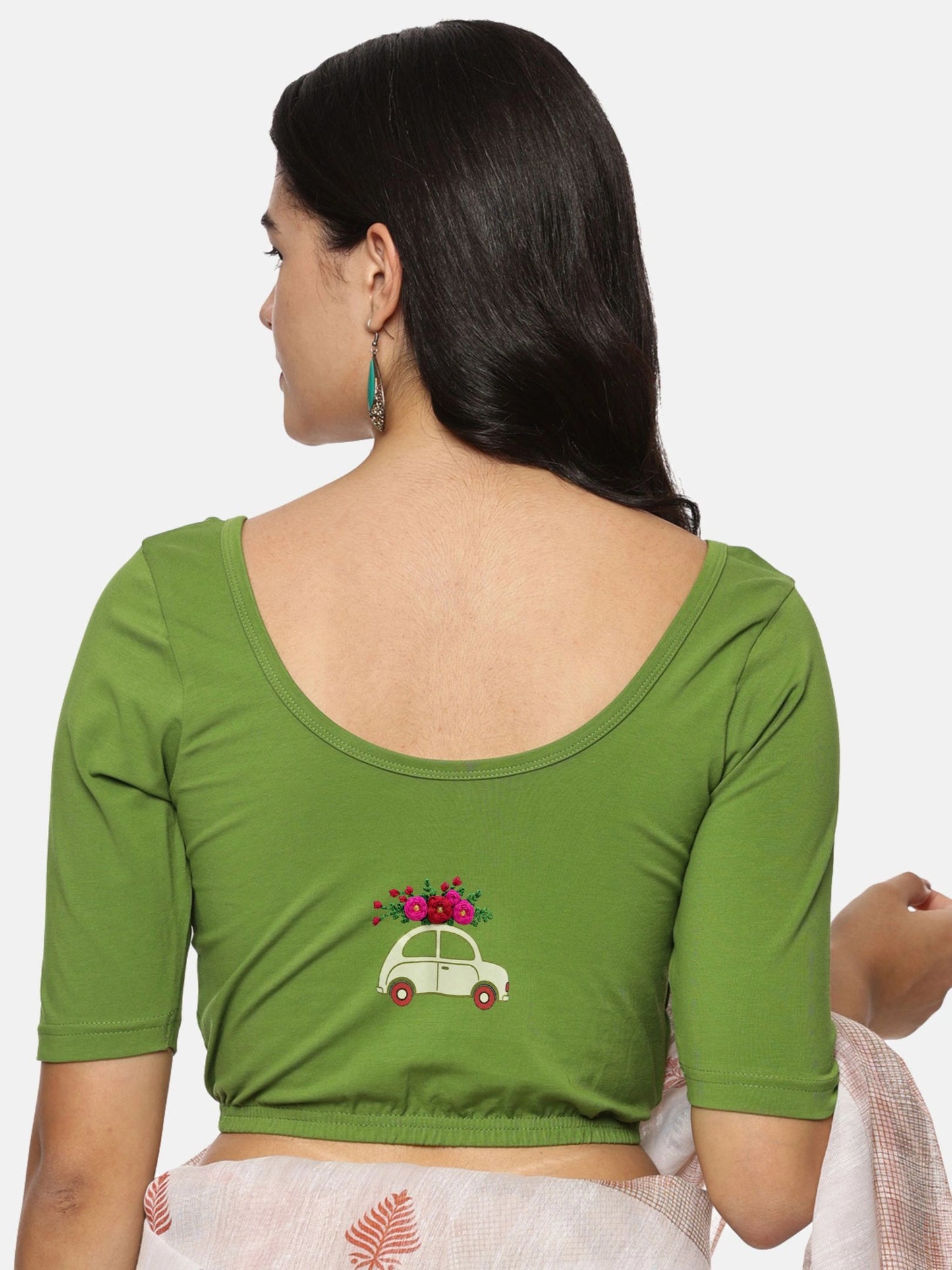 DIY Embroidery Kit with Women Stretchable Half Sleeve Blouse E013 – Mehndi Green