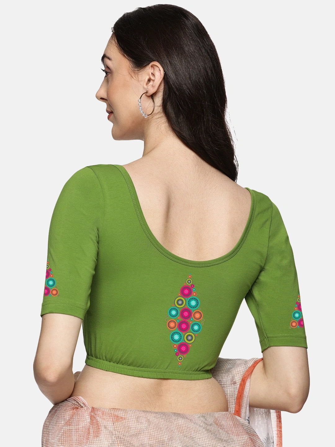 Women Back Printed Stretchable Blouse U0173