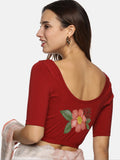 Women Back Printed Stretchable Half Sleeve Blouse U073 Brick Red