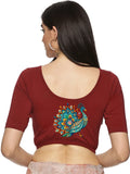 Women Back Printed Stretchable Half Sleeve Blouse U0135 Maroon