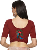Women Back Printed Stretchable Half Sleeve Blouse U0137 Maroon