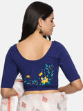 Women Back Printed Stretchable  Half Sleeve Blouse U0164 Royal Blue