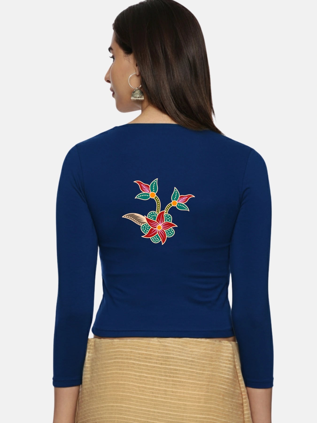 Women Three Fourth Sleeve Back Print Stretchable Blouse U0150