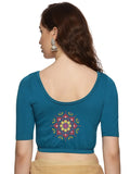 Women Back Printed Stretchable  Half Sleeve Blouse U0200 Peacock