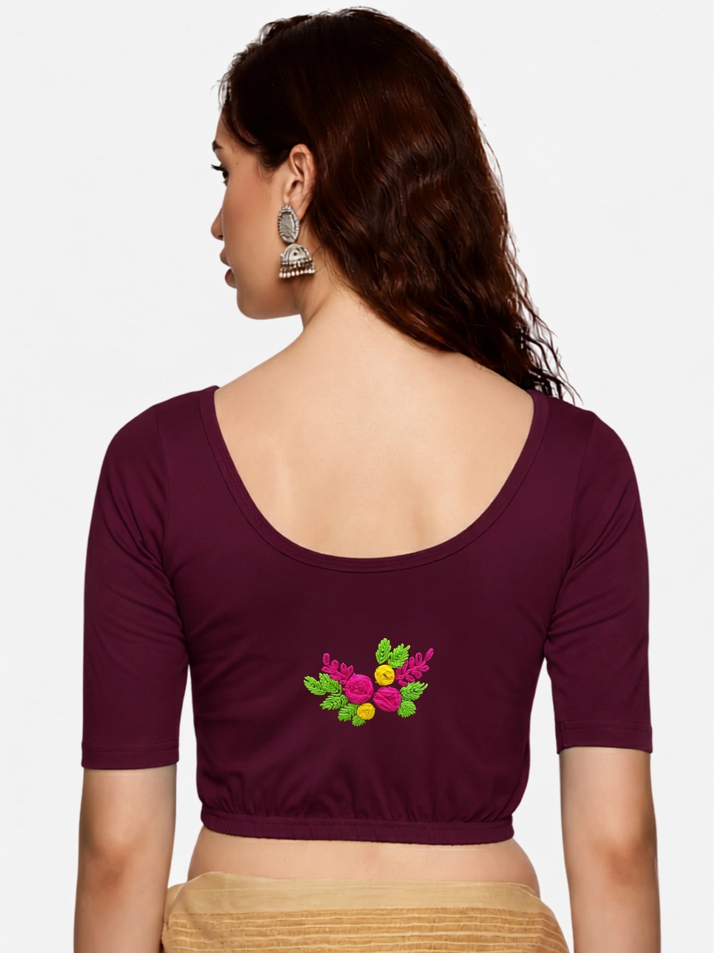 DIY Embroidery Kit with Women Stretchable Half Sleeve Blouse E01 – Violet