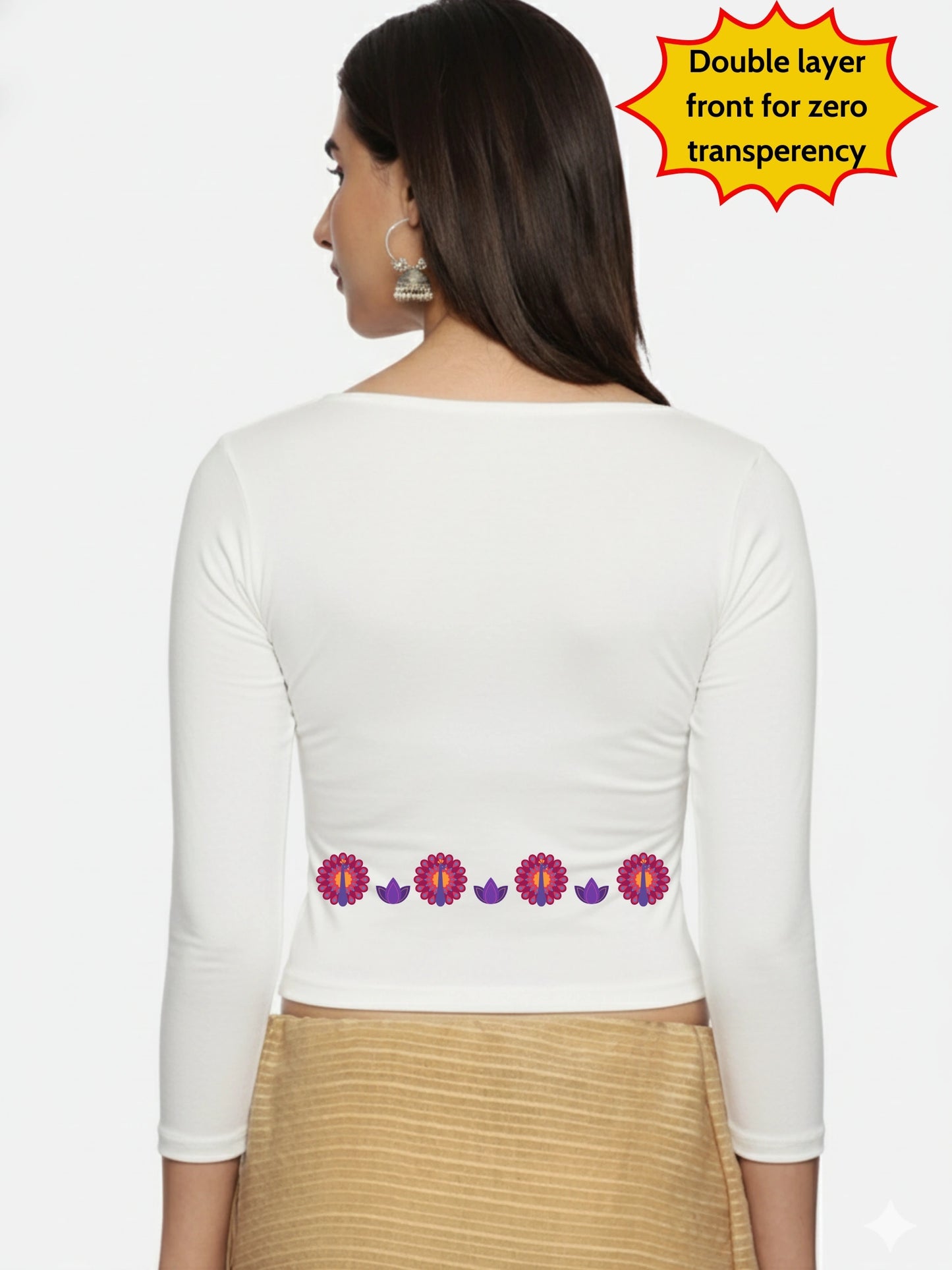 Women Three Fourth Sleeve Back Print Stretchable Blouse U0153 White