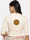 Women Back Printed Stretchable Elbow Sleeve RIB Blouse U0129R Cream