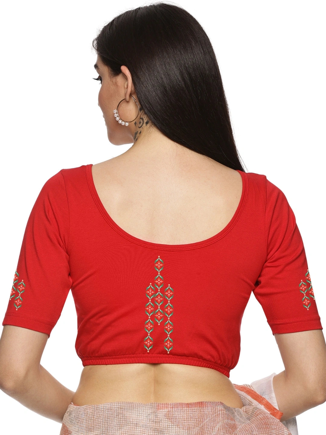 Women Back Printed Stretchable Blouse U0178