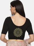 Women Back Printed Stretchable Half Sleeve Blouse U057 Black