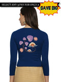 Women Three Fourth Sleeve Back Print Stretchable Blouse U0151 Royal Blue