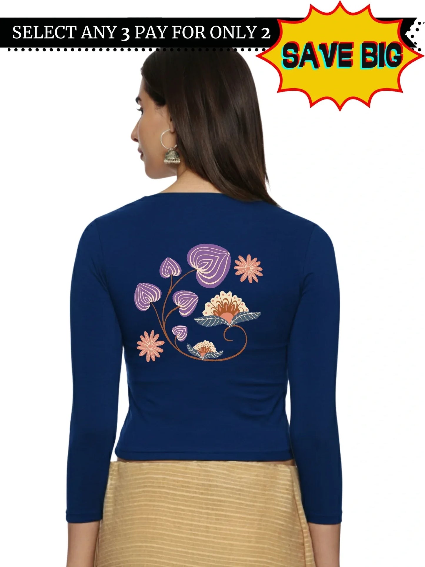 Women Three Fourth Sleeve Back Print Stretchable Blouse U0151 - notyetbyus