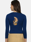 Women Three Fourth Sleeve Back Print Stretchable Blouse U0102 Royal Blue