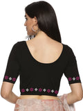 Women Back Printed Stretchable Half Sleeve Blouse U087 Black